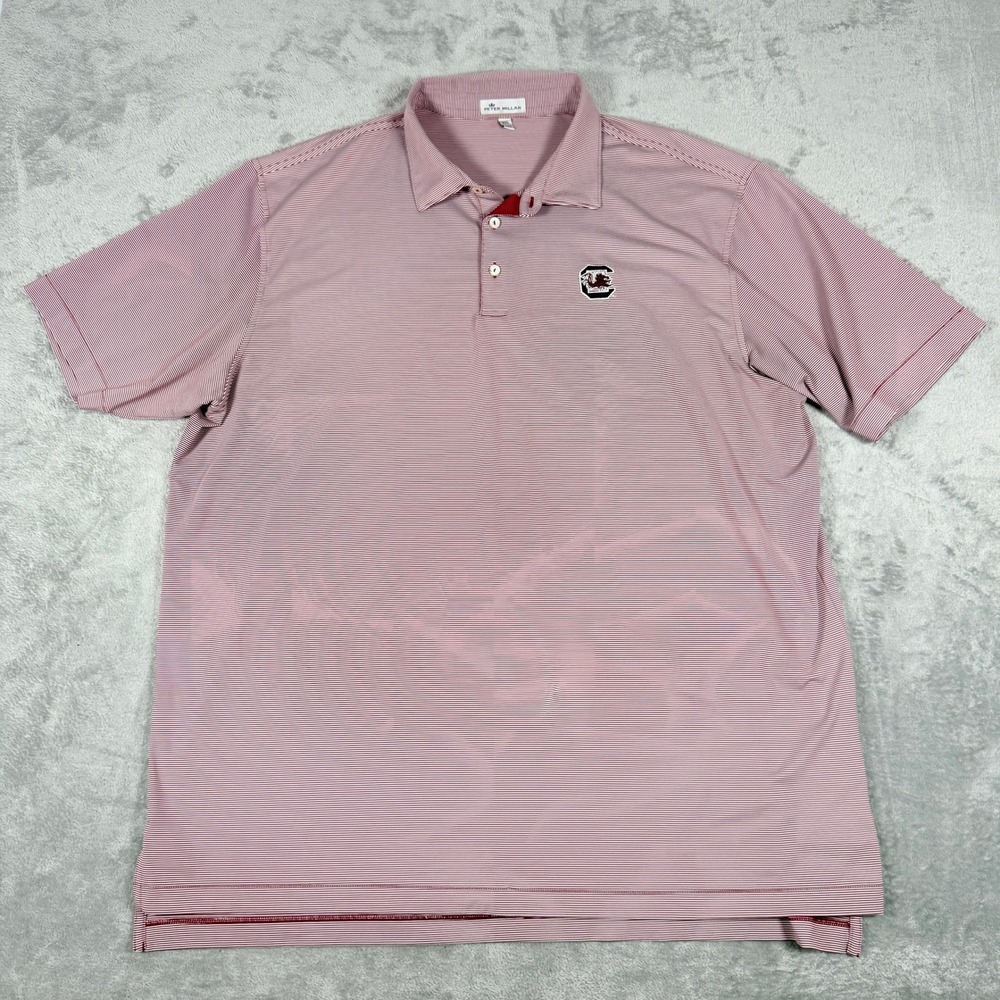 Peter Millar Mens XXL Polo Shirt USC Gamecocks Red White Striped